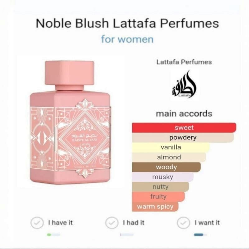 100ml - Orignal Eau De Parfum Badee Al Oud Noble Blush By Lattafa for Women