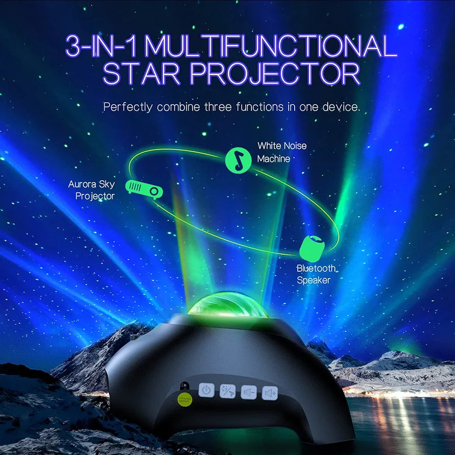 Northern Lights Aurora Projector and Music Bluetooth Speaker and White Noise Machine Galaxy Projector