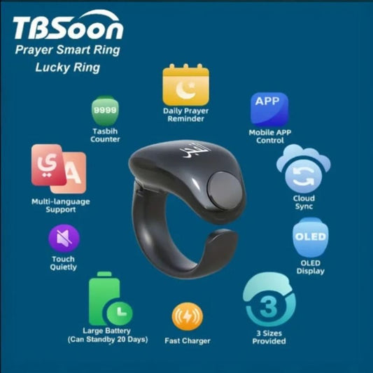 Prayer Digital Smart Zikr Ring Tasbih Counter with App Control