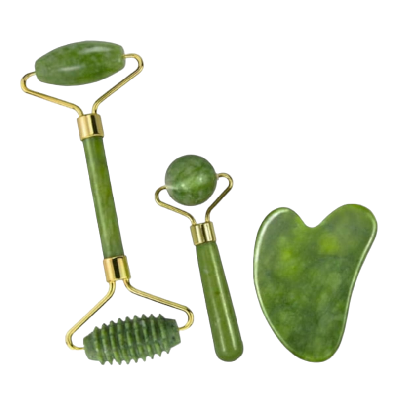 Jade Roller and Gua Sha for Face-3 in 1 Kit with Facial Massager Tool,100% Real Natural Jade Stone Anti Aging ,Face Beauty Set for Eye Anti-Wrinkle