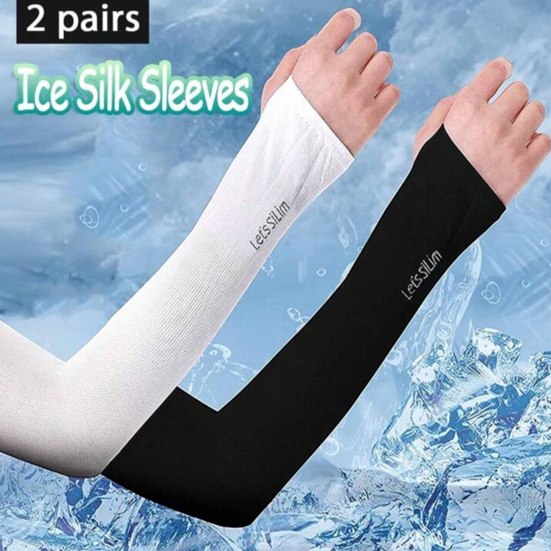 Let's Slim UV Protection Arm Cover Sleeves -Set of 2 Black & White