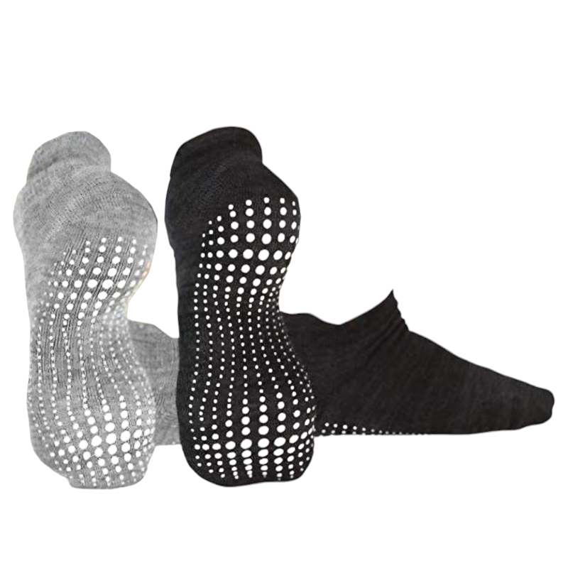 2 Pairs of Non-Slip Yoga Socks - Black and Grey
